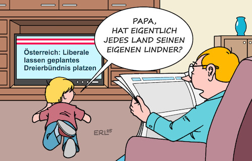 Cartoon: Österreich (medium) by Erl tagged politik,österreich,koalition,gespräche,övp,spö,neos,ausstieg,liberale,lindner,karikatur,erl,politik,österreich,koalition,gespräche,övp,spö,neos,ausstieg,liberale,lindner,karikatur,erl