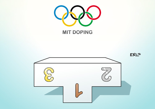 Cartoon: Olympia mit Doping (medium) by Erl tagged olympia,olympische,spiele,rio,de,janeiro,brasilien,2016,doping,staatsdoping,system,russland,ergebnisse,verfälscht,siegerpodest,verkehrt,gold,silber,bronze,medaillen,ringe,karikatur,erl,olympia,olympische,spiele,rio,de,janeiro,brasilien,2016,doping,staatsdoping,system,russland,ergebnisse,verfälscht,siegerpodest,verkehrt,gold,silber,bronze,medaillen,ringe,karikatur,erl