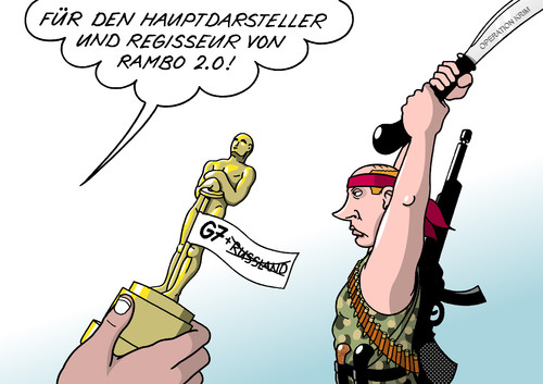 Cartoon: Oscar (medium) by Erl tagged ukraine,russland,krim,konflikt,putin,militär,einsatz,besetzung,schutz,stabilität,usa,eu,nato,oscar,preis,film,filmpreis,rambo,ukraine,russland,krim,konflikt,putin,militär,einsatz,besetzung,schutz,stabilität,usa,eu,nato,oscar,preis,film,filmpreis,rambo