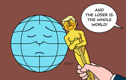 Cartoon: Oscar (medium) by Erl tagged politik,kunst,kultur,film,preis,usa,hollywood,oscar,trump,verliererin,welt,erde,kriege,klimawandel,autokratie,karikatur,erl,politik,kunst,kultur,film,preis,usa,hollywood,oscar,trump,verliererin,welt,erde,kriege,klimawandel,autokratie,karikatur,erl