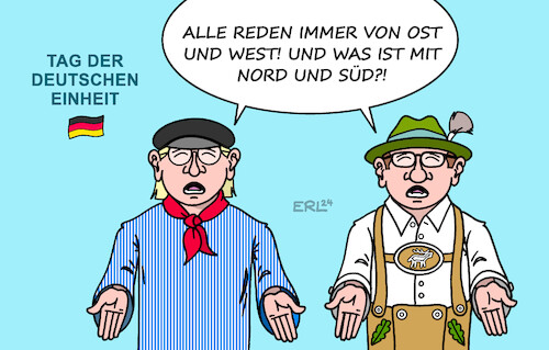 Cartoon: Ost-West (medium) by Erl tagged politik,tag,der,deutschen,einheit,deutschland,ost,west,nord,süd,ostfriesland,bayern,karikatur,erl,politik,tag,der,deutschen,einheit,deutschland,ost,west,nord,süd,ostfriesland,bayern,karikatur,erl