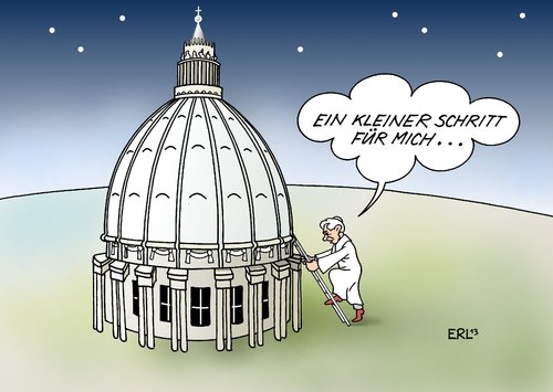 Cartoon: Papst Rücktritt (medium) by Erl tagged papst,benedikt,xvi,sechzehn,rücktritt,vatikan,kirche,katholisch,schritt,klein,groß,reform,petersdom,kuppel,mondlandung,neil,armstrong,papst,benedikt,xvi,sechzehn,rücktritt,vatikan,kirche,katholisch,schritt,klein,groß,reform,petersdom,kuppel,mondlandung,neil,armstrong