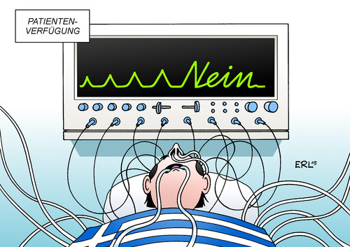 Cartoon: Patientenverfügung (medium) by Erl tagged griechenland,schulden,euro,pleite,staatspleite,staatsbankrott,eu,ezb,iwf,institutionen,sparkurs,rederendum,ja,nein,nai,oxi,grexit,eurozone,intensivstation,krankenhaus,patient,patientenverfügung,karikatur,erl,griechenland,schulden,euro,pleite,staatspleite,staatsbankrott,eu,ezb,iwf,institutionen,sparkurs,rederendum,ja,nein,nai,oxi,grexit,eurozone,intensivstation,krankenhaus,patient,patientenverfügung