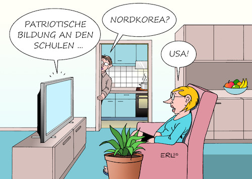 Cartoon: Patriotische Bildung (medium) by Erl tagged politik,usa,präsident,donald,trump,rechtspopulismus,rassismus,nationalismus,schule,einführung,schulfach,patriotische,bildung,merkmal,diktatur,nordkorea,karikatur,erl,politik,usa,präsident,donald,trump,rechtspopulismus,rassismus,nationalismus,schule,einführung,schulfach,patriotische,bildung,merkmal,diktatur,nordkorea,karikatur,erl