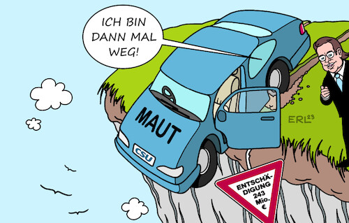 Cartoon: PKW-Maut (medium) by Erl tagged politik,csu,wahlkampf,rechtspopulismus,ausländermaut,pkw,maut,horst,seehofer,verkehrsminister,alexander,dobrindt,andreas,scheuer,eu,recht,unvereinbar,verträge,vorzeitig,abschluss,entschädigung,243,millionen,steuerzahler,karikatur,erl,politik,csu,wahlkampf,rechtspopulismus,ausländermaut,pkw,maut,horst,seehofer,verkehrsminister,alexander,dobrindt,andreas,scheuer,eu,recht,unvereinbar,verträge,vorzeitig,abschluss,entschädigung,243,millionen,steuerzahler,karikatur,erl