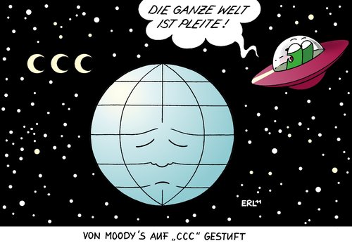 Cartoon: Pleite (medium) by Erl tagged pleite,schulden,welt,usa,eu,krise,euro,dollar,geld,währung,rating,agentur,moodys,ccc,mond,pleite,schulden,welt,usa,krise,euro,dollar,geld,währung,rating agentur,moodys,ccc,mond,rating,agentur