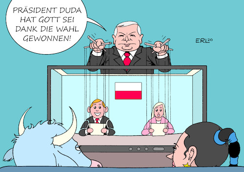 Cartoon: Polen (medium) by Erl tagged politik,polen,wahl,präsident,sieg,amtsinhaber,duda,pis,partei,graue,eminenz,jaroslaw,kaczynski,abbau,demokratie,justiz,pressefreiheit,fernsehen,marionetten,eu,europa,stier,zuschauer,ärger,karikatur,erl,politik,polen,wahl,präsident,sieg,amtsinhaber,duda,pis,partei,graue,eminenz,jaroslaw,kaczynski,abbau,demokratie,justiz,pressefreiheit,fernsehen,marionetten,eu,europa,stier,zuschauer,ärger,karikatur,erl