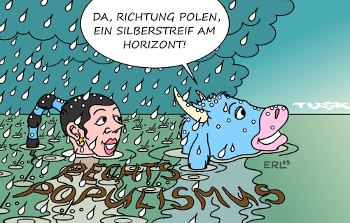 Cartoon: Polen (medium) by Erl tagged politik,wahl,polen,regierung,partei,pis,national,konservativ,konfederacja,gefahr,rechtspopulismus,eu,angst,europa,stier,silberstreif,horizont,hoffnung,regierungsbildung,opposition,bündnis,liberal,mitte,links,grün,europafreundlich,regierungschef,donald,tusk,ernennung,karikatur,erl,politik,wahl,polen,regierung,partei,pis,national,konservativ,konfederacja,gefahr,rechtspopulismus,eu,angst,europa,stier,silberstreif,horizont,hoffnung,regierungsbildung,opposition,bündnis,liberal,mitte,links,grün,europafreundlich,regierungschef,donald,tusk,ernennung,karikatur,erl