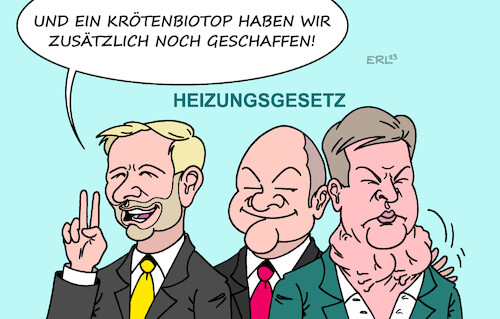 Cartoon: Politik Klima Klimaschutz Ampel (medium) by Erl tagged politik,klima,klimaschutz,ampel,wärmewende,heizung,gesetz,heizungsgesetz,streit,verzögerung,fdp,einigung,verbesserung,verwässerung,christian,lindner,bundeskanzler,olaf,scholz,spd,robert,habeck,grüne,kröte,kröten,schlucken,biotop,hals,karikatur,erl,politik,klima,klimaschutz,ampel,wärmewende,heizung,gesetz,heizungsgesetz,streit,verzögerung,fdp,einigung,verbesserung,verwässerung,christian,lindner,bundeskanzler,olaf,scholz,spd,robert,habeck,grüne,kröte,kröten,schlucken,biotop,hals,karikatur,erl