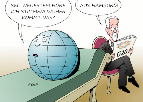 Cartoon: Psychose (medium) by Erl tagged g20,gipfel,industrieländer,schwellenländer,weltpolitik,gespräche,handel,krieg,nationalismus,abschottung,klimaleugner,rechtspopulismus,usa,präsident,donald,trump,unberechenbarkeit,erdogan,putin,blockade,bundeskanzlerin,angela,merkel,erde,psychoanalyse,couch,psychose,stimmen,karikatur,erl,g20,gipfel,industrieländer,schwellenländer,weltpolitik,gespräche,handel,krieg,nationalismus,abschottung,klimaleugner,rechtspopulismus,usa,präsident,donald,trump,unberechenbarkeit,erdogan,putin,blockade,bundeskanzlerin,angela,merkel,erde,psychoanalyse,couch,psychose,stimmen,karikatur,erl