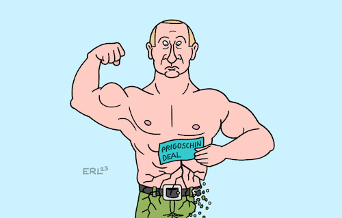 Cartoon: Putin (medium) by Erl tagged politik,krieg,angriff,überfall,russland,ukraine,wladimir,putin,söldnertruppe,wagner,jewgeni,prigoschin,aufstand,putsch,militär,konvoi,moskau,rückzug,belarus,deal,straffreiheit,macht,bröckeln,karikatur,erl,politik,krieg,angriff,überfall,russland,ukraine,wladimir,putin,söldnertruppe,wagner,jewgeni,prigoschin,aufstand,putsch,militär,konvoi,moskau,rückzug,belarus,deal,straffreiheit,macht,bröckeln,karikatur,erl