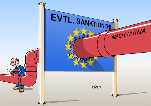 Cartoon: Putin Gas China (medium) by Erl tagged russland,konflikt,ukraine,usa,eu,sanktionen,eventuell,gas,vertrag,china,unabhängigkeit,putin,gasleitung,gasmann,russland,konflikt,ukraine,usa,eu,sanktionen,eventuell,gas,vertrag,china,unabhängigkeit,putin,gasleitung,gasmann