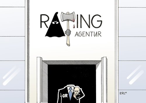 Cartoon: Rating (medium) by Erl tagged ratingagentur,rating,griechenland,hinrichtung,abwertung,anleihe,ramsch,ratingagentur,rating,griechenland,hinrichtung,abwertung,anleihe,ramsch
