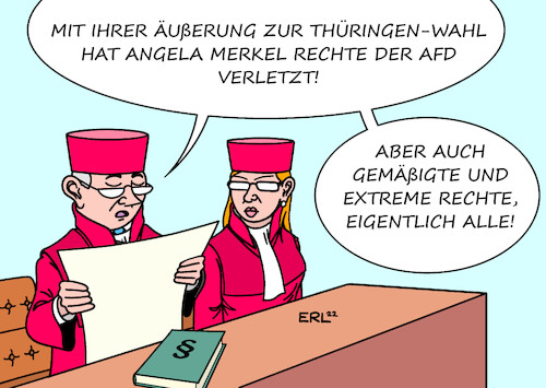 Cartoon: Rechtskräftiges Urteil (medium) by Erl tagged politik,urteil,bundesverfassungsgericht,karlsruhe,aussage,bundeskanzlerin,angela,merkel,wahl,ministerpräsident,thomas,kemmerich,fdp,stimmen,cdu,afd,rechte,rechtsextremismus,fehler,forderung,revidierung,recht,justiz,richterin,richter,karikatur,erl,politik,urteil,bundesverfassungsgericht,karlsruhe,aussage,bundeskanzlerin,angela,merkel,wahl,ministerpräsident,thomas,kemmerich,fdp,stimmen,cdu,afd,rechte,rechtsextremismus,fehler,forderung,revidierung,recht,justiz,richterin,richter,karikatur,erl