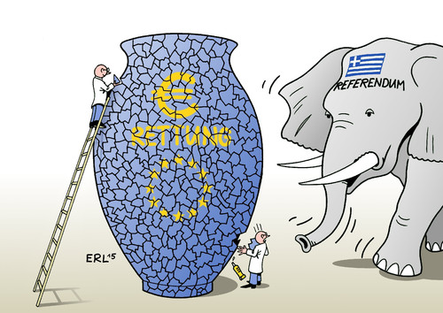 Cartoon: Referendum Griechenland (medium) by Erl tagged griechenland,krise,schulden,banken,eu,ezb,iwf,sparprogramm,wahl,regierung,tsipras,varoufakis,reformen,vorschläge,ablehnung,drohung,referendum,elefant,vase,karikatur,erl,griechenland,krise,schulden,banken,eu,ezb,iwf,sparprogramm,wahl,regierung,tsipras,varoufakis,reformen,vorschläge,ablehnung,drohung,referendum,elefant,vase