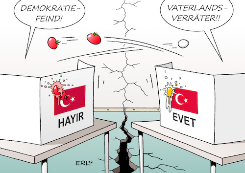 Cartoon: Referendum Türkei (medium) by Erl tagged türkei,präsident,erdogan,referendum,präsidialsystem,ausbau,macht,abbau,demokratie,gewaltenteilung,grundrechte,meinungsfreiheit,pressefreiheit,wahlkampf,deutschland,spaltung,wähler,deutschtürken,hayir,evet,nein,ja,wahllokal,karikatur,erl,türkei,präsident,erdoganreferendum,präsidialsystem,ausbau,macht,abbau,demokratie,gewaltenteilung,grundrechte,meinungsfreiheit,pressefreiheit,wahlkampf,deutschland,spaltung,wähler,deutschtürken,wahllokal,karikatur,erl