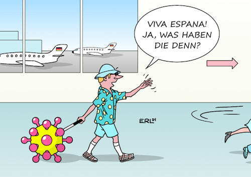 Cartoon: Reiserückkehrer (medium) by Erl tagged politik,corona,virus,pandemie,covid19,vierte,welle,mutation,variante,delta,anstieg,fallzahlen,inzidenz,hochrisikogebiete,spanien,niederlande,urlaub,tourismus,reisen,reiserückkehrer,bestimmungen,flughafen,koffer,mitbringsel,karikatur,erl,politik,corona,virus,pandemie,covid19,vierte,welle,mutation,variante,delta,anstieg,fallzahlen,inzidenz,hochrisikogebiete,spanien,niederlande,urlaub,tourismus,reisen,reiserückkehrer,bestimmungen,flughafen,koffer,mitbringsel,karikatur,erl