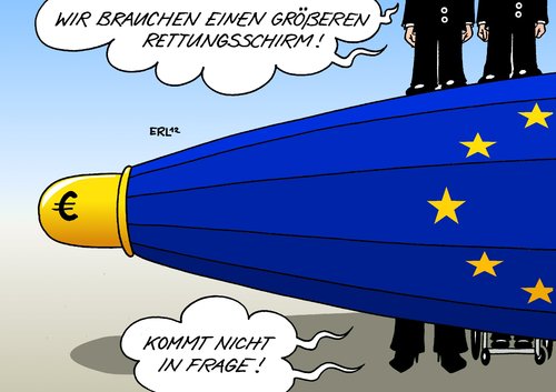 Cartoon: Rettungsschirm (medium) by Erl tagged eu,euro,krise,schulden,griechenland,irland,portugal,italien,spanien,rettungsschirm,aufstockung,erweiterung,ablehnung,deutschland,merkel,schäuble,eu,euro,schulden,krise,griechenland,irland,portugal,spanien,italien,rettungsschirm,erweiterung,deutschland,merkel,schäuble