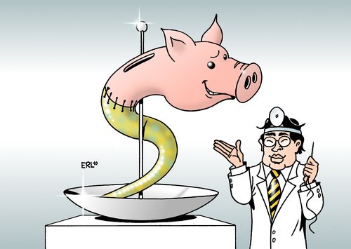 Cartoon: Röslers Meisterstück (medium) by Erl tagged gesundheit,kosten,sparen,pharma,lobby,arzneimittel,rösler,natter,sparschwein,operation,gesundheit,kosten,sparen,pharma,lobby,arzneimittel,rösler,natter,sparschwein,operation