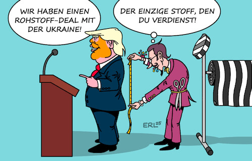 Cartoon: Rohstoffe (medium) by Erl tagged politik,usa,donald,trump,deal,ukraine,ausbeutung,rohstoffe,straftäter,gefängnis,sträflingskleidung,schneider,karikatur,erl,politik,usa,donald,trump,deal,ukraine,ausbeutung,rohstoffe,straftäter,gefängnis,sträflingskleidung,schneider,karikatur,erl