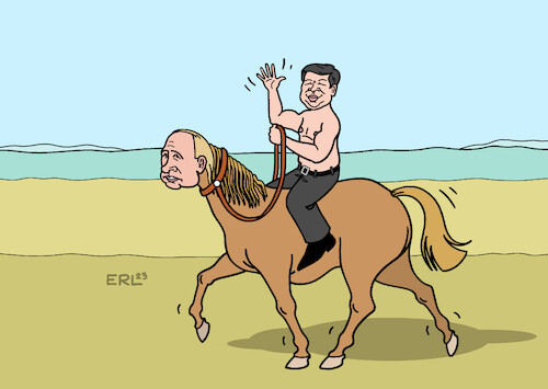 Cartoon: Ross und Reiter (medium) by Erl tagged politik,besuch,xi,jinping,staatschef,china,russland,wladimir,putin,abhängigkeit,unterstützung,krieg,ukraine,demokratie,autokratie,diktatur,macho,pferd,nackter,oberkörper,macht,stärke,muskeln,karikatur,erl,politik,besuch,xi,jinping,staatschef,china,russland,wladimir,putin,abhängigkeit,unterstützung,krieg,ukraine,demokratie,autokratie,diktatur,macho,pferd,nackter,oberkörper,macht,stärke,muskeln,karikatur,erl