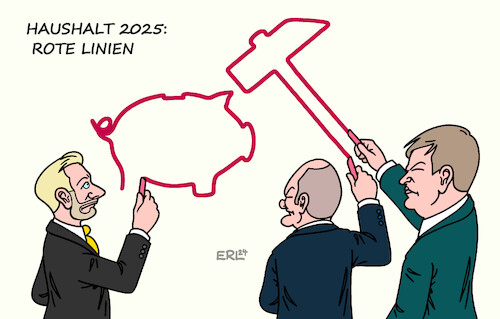 Cartoon: Rote Linien (medium) by Erl tagged politik,bundesregierung,ampel,haushalt,2025,streit,konflikt,rote,linien,finanzminister,chritian,lindner,fdp,sparkurs,schuldenbremse,sparschwein,wirtschaftsminister,robert,habeck,grüne,investitionen,bundeskanzler,olaf,scholz,spd,kreide,rot,karikatur,erl,politik,bundesregierung,ampel,haushalt,2025,streit,konflikt,rote,linien,finanzminister,chritian,lindner,fdp,sparkurs,schuldenbremse,sparschwein,wirtschaftsminister,robert,habeck,grüne,investitionen,bundeskanzler,olaf,scholz,spd,kreide,rot,karikatur,erl