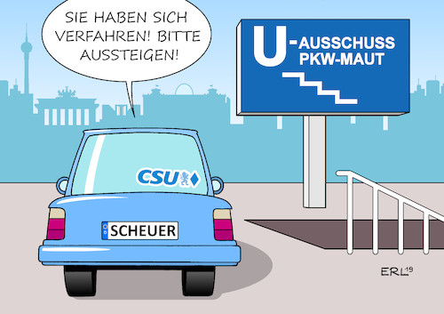 Cartoon: Scheuer (medium) by Erl tagged politik,csu,pkw,maut,wahlkampf,horst,seehofer,alexander,dobrindt,eu,urteil,diskriminierung,stopp,verkehrsminister,andreas,scheuer,verträge,unterzeichnung,voreilig,schaden,steuerzahler,wahrheit,salamitaktik,untersuchungsausschuss,auto,bahn,navi,aussteigen,karikatur,erl,politik,csu,pkw,maut,wahlkampf,horst,seehofer,alexander,dobrindt,eu,urteil,diskriminierung,stopp,verkehrsminister,andreas,scheuer,verträge,unterzeichnung,voreilig,schaden,steuerzahler,wahrheit,salamitaktik,untersuchungsausschuss,auto,bahn,navi,aussteigen,karikatur,erl