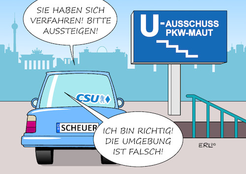 Cartoon: Scheuer I (medium) by Erl tagged politik,maut,pkw,csu,wahlkampf,ausländermaut,verstoß,eu,recht,diskriminierung,horst,seehofer,verkehrsminister,alexander,dobrindt,andreas,scheuer,abschluss,verträge,voreilig,angebot,mautbetreiber,warten,urteil,aussage,parlament,wahrheit,lüge,schadenersatz,steuerzahler,untersuchungsausschuss,karikatur,erl,politik,maut,pkw,csu,wahlkampf,ausländermaut,verstoß,eu,recht,diskriminierung,horst,seehofer,verkehrsminister,alexander,dobrindt,andreas,scheuer,abschluss,verträge,voreilig,angebot,mautbetreiber,warten,urteil,aussage,parlament,wahrheit,lüge,schadenersatz,steuerzahler,untersuchungsausschuss,karikatur,erl