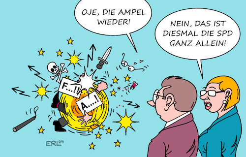 Cartoon: Schlägerei (medium) by Erl tagged politik,europawahl,verluste,ampel,spd,streit,ursachen,führungsschwäche,bundeskanzler,olaf,scholz,versagen,kampagne,generalsekretär,kevin,kühnert,schlägerei,karikatur,erl,politik,europawahl,verluste,ampel,spd,streit,ursachen,führungsschwäche,bundeskanzler,olaf,scholz,versagen,kampagne,generalsekretär,kevin,kühnert,schlägerei,karikatur,erl