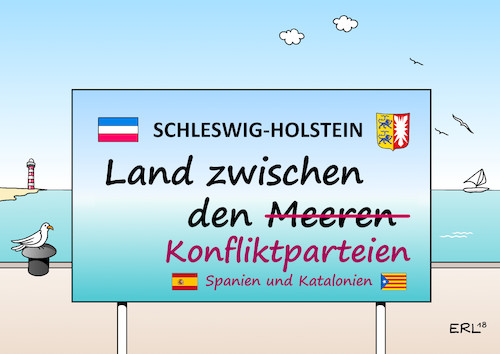 Cartoon: Schleswig-Holstein (medium) by Erl tagged politik,katalonien,unabhängigkeit,unabhängigkeitsbewegung,carles,puigdemont,exil,belgien,verhaftung,festnahme,deutschland,schleswig,holstein,möglichkeit,auslieferung,spanien,konflikt,konfliktparteien,land,zwischen,den,meeren,tourismus,meer,nordsee,ostsee,strand,leuchtturm,karikatur,erl,politik,katalonien,unabhängigkeit,unabhängigkeitsbewegung,carles,puigdemont,exil,belgien,verhaftung,festnahme,deutschland,schleswig,holstein,möglichkeit,auslieferung,spanien,konflikt,konfliktparteien,land,zwischen,den,meeren,tourismus,meer,nordsee,ostsee,strand,leuchtturm,karikatur,erl