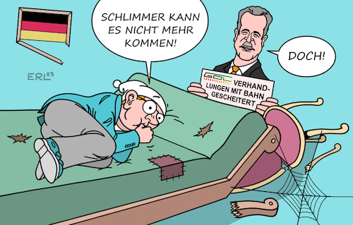 Cartoon: Schlimmer geht immer (medium) by Erl tagged politik,deutschland,marode,infrastruktur,digitales,bildung,fußball,haushalt,ampel,urteil,karlsruhe,milliardenloch,schuldenbremse,verhinderung,investitionen,michel,psychoanalyse,psychotherapie,psychotherapeut,pessimismus,tarifverhandlungen,bahn,gdl,scheitern,streik,claus,weselsky,karikatur,erl,politik,deutschland,marode,infrastruktur,digitales,bildung,fußball,haushalt,ampel,urteil,karlsruhe,milliardenloch,schuldenbremse,verhinderung,investitionen,michel,psychoanalyse,psychotherapie,psychotherapeut,pessimismus,tarifverhandlungen,bahn,gdl,scheitern,streik,claus,weselsky,karikatur,erl