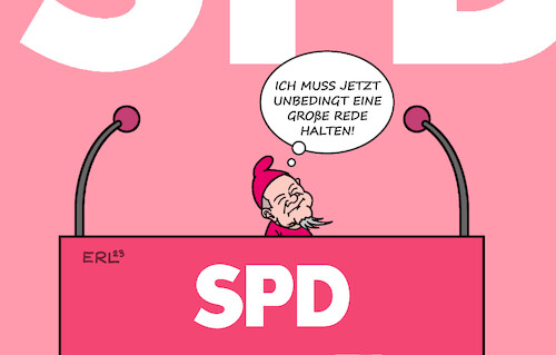 Cartoon: Scholz (medium) by Erl tagged politik,partei,spd,sozialdemokraten,parteitag,bundesregierung,ampel,umfragetief,umfragekeller,bundeskanzler,olaf,scholz,unbeliebt,krisen,kommunikation,mangelhaft,aufgabe,rede,mitreißend,groß,gartenzwerg,redner,rednerpult,karikatur,erl,politik,partei,spd,sozialdemokraten,parteitag,bundesregierung,ampel,umfragetief,umfragekeller,bundeskanzler,olaf,scholz,unbeliebt,krisen,kommunikation,mangelhaft,aufgabe,rede,mitreißend,groß,gartenzwerg,redner,rednerpult,karikatur,erl