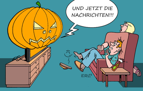 Cartoon: Schrecklichstes Halloween (medium) by Erl tagged politik,halloween,schrecken,terror,krieg,gewalt,hass,nahost,russland,ukraine,menschen,menschheit,fernsehen,nachrichten,kürbis,karikatur,erl,politik,halloween,schrecken,terror,krieg,gewalt,hass,nahost,russland,ukraine,menschen,menschheit,fernsehen,nachrichten,kürbis,karikatur,erl