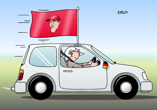 Cartoon: Schumi (medium) by Erl tagged michael,schumacher,rennfahrer,formel,ski,skiunfall,unfall,koma,aufwachen,reha,genesung,fußball,wm,weltmeisterschaft,auto,fahne,autofahne,schumi,michael,schumacher,rennfahrer,formel,ski,skiunfall,unfall,koma,aufwachen,reha,genesung,fußball,wm,weltmeisterschaft,auto,fahne,autofahne,schumi