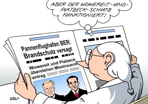 Cartoon: Schutz (medium) by Erl tagged flughafen,ber,berlin,brandenburg,pannen,fehler,baumängel,pfusch,brandschutz,politik,wowereit,platzeck,mistrauensantrag,senat,landtag,schutz,flughafen,ber,berlin,brandenburg,pannen,fehler,baumängel,pfusch,brandschutz,politik,wowereit,platzeck,mistrauensantrag,senat,landtag,schutz