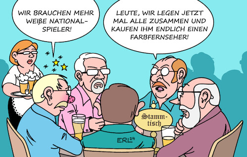 Cartoon: Schwarz-Weiß-Fernsehen (medium) by Erl tagged politik,sport,fußball,europameisterschaft,em,deutschland,2024,diskussion,hautfarbe,spieler,nationalmannschaft,rassismus,vielfalt,leistungsträger,migrationshintergrund,gündogan,musiala,rüdiger,tah,schwarz,weiß,farbfernsehen,stammtisch,karikatur,erl,politik,sport,fußball,europameisterschaft,em,deutschland,2024,diskussion,hautfarbe,spieler,nationalmannschaft,rassismus,vielfalt,leistungsträger,migrationshintergrund,gündogan,musiala,rüdiger,tah,schwarz,weiß,farbfernsehen,stammtisch,karikatur,erl