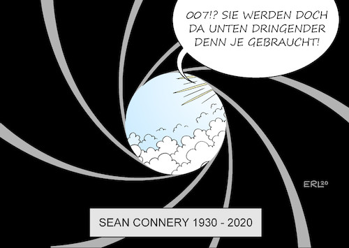 Cartoon: Sean Connery (medium) by Erl tagged politik,kunst,film,schauspieler,sean,connery,tod,himmel,james,bond,007,geheimagent,blende,gott,erde,probleme,hilfe,karikatur,erl,politik,kunst,film,schauspieler,sean,connery,tod,himmel,james,bond,007,geheimagent,blende,gott,erde,probleme,hilfe,karikatur,erl