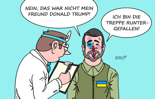 Cartoon: Selenskyj beschwichtigt (medium) by Erl tagged politik,krieg,putin,russland,ukraine,trump,schuld,selenskyj,diktator,schlag,gesicht,gewalt,beziehung,karikatur,erl,politik,krieg,putin,russland,ukraine,trump,schuld,selenskyj,diktator,schlag,gesicht,gewalt,beziehung,karikatur,erl