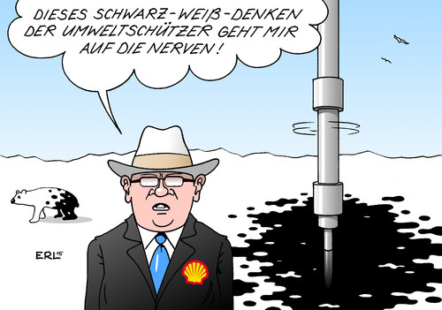 Cartoon: Shell (medium) by Erl tagged shell,mineralölkonzern,ölkonzern,konzern,bohrung,arktis,umwelt,umweltverschmutzung,umweltzerstörung,umweltschutz,umweltschützer,denken,schwarzweiß,schwarzweißdenken,erdöl,geld,gewinnprofit,energie,kapitalismus,eisbär,tierschutz,karikatur,erl,shell,mineralölkonzern,ölkonzern,konzern,bohrung,arktis,umwelt,umweltverschmutzung,umweltzerstörung,umweltschutz,umweltschützer,denken,schwarzweiß,schwarzweißdenken,erdöl,geld,gewinnprofit,energie,kapitalismus,eisbär,tierschutz