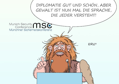 Cartoon: Sicherheitskonferenz (medium) by Erl tagged münchner,sicherheitskonferenz,konflikt,krieg,lösung,diplomatie,gewalt,sprache,militär,experte,steinzeit,neandertaler,keule,karikatur,erl,münchner,sicherheitskonferenz,konflikt,krieg,lösung,diplomatie,gewalt,sprache,militär,experte,steinzeit,neandertaler,keule,karikatur,erl