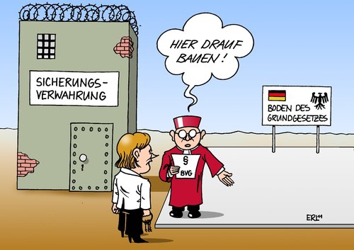 Cartoon: Sicherungsverwahrung (medium) by Erl tagged sicherungsverwahrung,bundesverfassungsgericht,karlsruhe,verfassung,verfassungswidrig,urteil,grundgesetz,boden,bauen,neubau,umgestaltung,eu,recht,deutschland,merkel,sicherungsverwahrung,bundesverfassungsgericht,karlsruhe,verfassung,verfassungswidrig,urteil,grundgesetz,boden,neubau,bauen,umgestaltung,recht,deutschland,eu,merkel