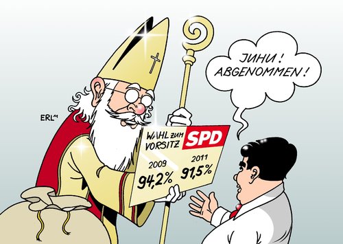 Cartoon: Sigmar Gabriel (medium) by Erl tagged spd,partei,parteitag,vorsitz,wiederwahl,sigmar,gabriel,verluste,leicht,abgenommen,nikolaus,geschenk,spd,partei,parteitag,vorsitz,wiederwahl,sigmar gabriel,verluste,nikolaus,sigmar,gabriel