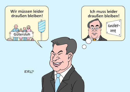 Cartoon: Söder (medium) by Erl tagged politik,corona,virus,pandemie,lockerungen,ausbruch,tönnies,fleisch,kreis,gütersloh,nrw,konkurrenz,kanzlerkandidatur,armin,laschet,ministerpräsident,markus,söder,bayern,kanzleramt,reisen,urlaub,karikatur,erl,politik,corona,virus,pandemie,lockerungen,ausbruch,tönnies,fleisch,kreis,gütersloh,nrw,konkurrenz,kanzlerkandidatur,armin,laschet,ministerpräsident,markus,söder,bayern,kanzleramt,reisen,urlaub,karikatur,erl