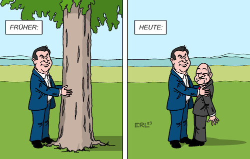 Cartoon: Söder umarmt wieder (medium) by Erl tagged politik,bundesregierung,koalition,angebot,ministerpräsident,bayern,markus,söder,bundeskanzler,olaf,scholz,spd,rauswurf,grüne,fdp,regierung,union,cdu,csu,früher,bäume,umarmen,heute,kanzler,umgarnen,karikatur,erl,politik,bundesregierung,koalition,angebot,ministerpräsident,bayern,markus,söder,bundeskanzler,olaf,scholz,spd,rauswurf,grüne,fdp,regierung,union,cdu,csu,früher,bäume,umarmen,heute,kanzler,umgarnen,karikatur,erl