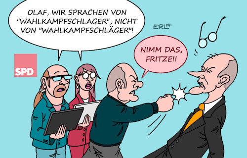 Cartoon: SPD-Kampagne (medium) by Erl tagged politik,ampel,aus,vertrauensfrage,neuwahlen,wahlkampf,kanzler,scholz,schlager,schläger,merz,karikatur,erl,politik,ampel,aus,vertrauensfrage,neuwahlen,wahlkampf,kanzler,scholz,schlager,schläger,merz,karikatur,erl