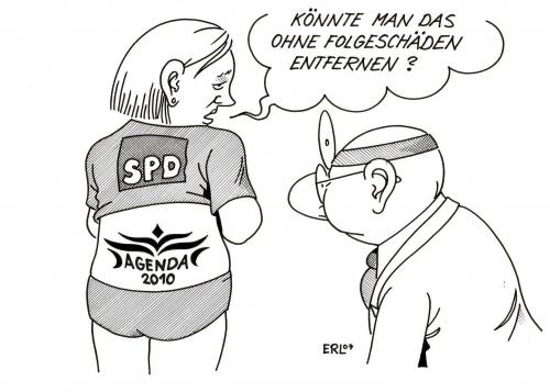 Cartoon: SPD (medium) by Erl tagged ,spd,agenda,2010,tattoo,arschgeweih,tätowierung,entfernen,arzt,schaden,tribal,agenda 2010,reform,agenda 21,sozialsystem,lissabon,wachstum,beschäftigung,sozialstaat,erneuerung,21