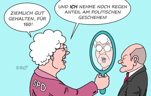 Cartoon: SPD (medium) by Erl tagged politik,demokratie,partei,spd,geburtstag,160,regierungspartei,bundeskanzler,olaf,scholz,regierungsstil,abwarten,zaudern,karikatur,erl,politik,demokratie,partei,spd,geburtstag,160,regierungspartei,bundeskanzler,olaf,scholz,regierungsstil,abwarten,zaudern,karikatur,erl