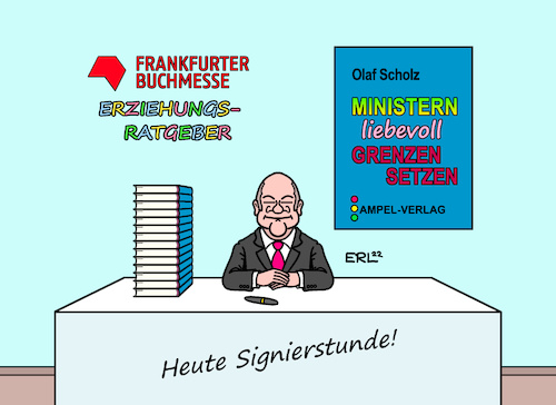 Cartoon: Star auf der Buchmesse (medium) by Erl tagged politik,gas,knappheit,verteuerung,winter,frieren,ampel,streit,verlängerung,laufzeit,atomkraftwerke,finanzminister,fdp,christian,lindner,wirtschaftsminister,grüne,robert,habeck,bundeskanzler,olaf,scholz,entscheidung,richtlinienkompetenz,machtwort,grenzen,setzen,erziehung,erziehungsratgeber,buch,messe,frankfurter,buchmesse,frankfurt,signierstunde,karikatur,erl,politik,gas,knappheit,verteuerung,winter,frieren,ampel,streit,verlängerung,laufzeit,atomkraftwerke,finanzminister,fdp,christian,lindner,wirtschaftsminister,grüne,robert,habeck,bundeskanzler,olaf,scholz,entscheidung,richtlinienkompetenz,machtwort,grenzen,setzen,erziehung,erziehungsratgeber,buch,messe,frankfurter,buchmesse,frankfurt,signierstunde,karikatur,erl