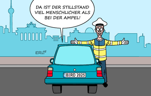 Cartoon: Stillstand (medium) by Erl tagged politik,jahr,ende,ampel,regierung,schwarz,rot,stillstand,kanzler,merz,verkehrspolizist,karikatur,erl,politik,jahr,ende,ampel,regierung,schwarz,rot,stillstand,kanzler,merz,verkehrspolizist,karikatur,erl
