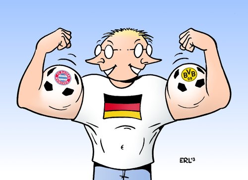 Cartoon: Super (medium) by Erl tagged stärke,deutschland,fußball,muskeln,champions,league,finale,endspiel,bayern,münchen,borussia,dortmund,fußball,deutschland